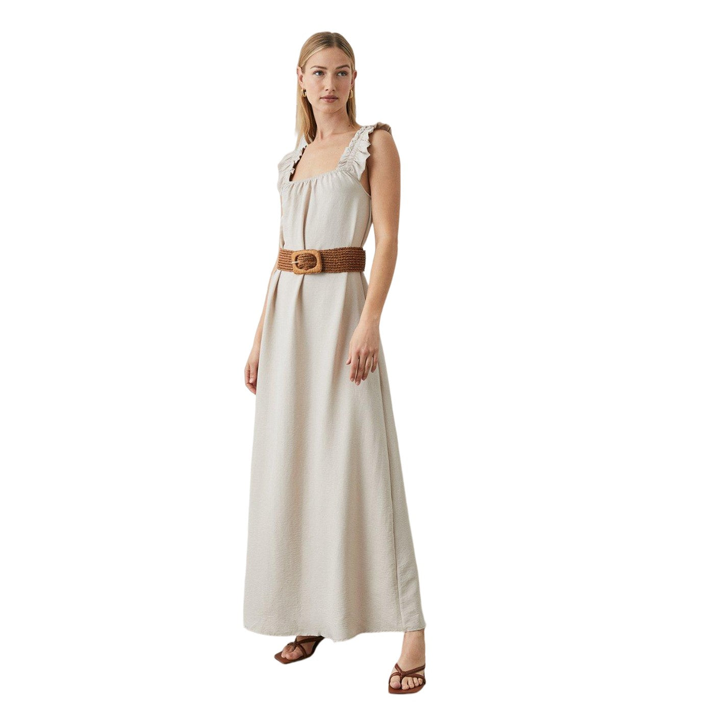 Stone - Front - Principles Womens-Ladies Strappy Frill Maxi Dress