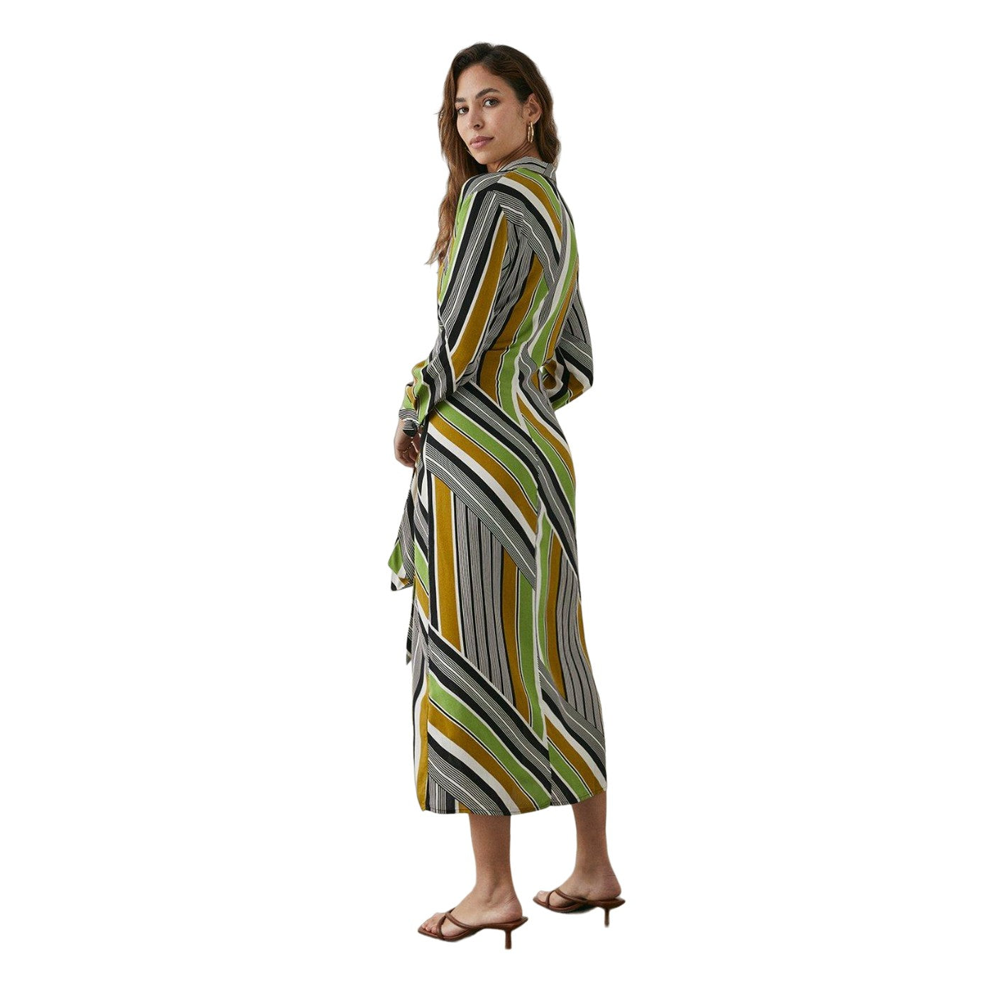 Lime - Back - Principles Womens-Ladies Stripe Front Tie Shirt Dress