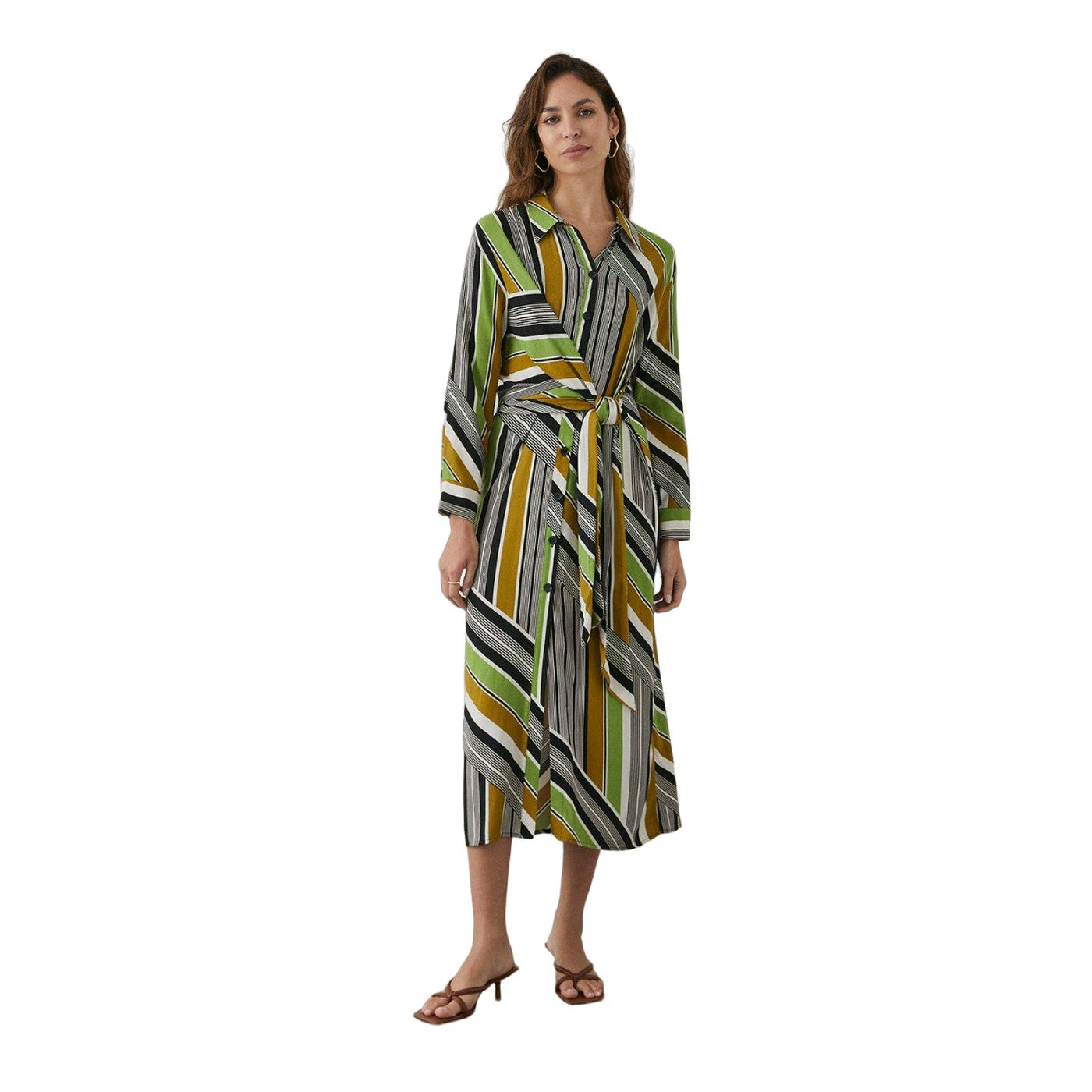 Lime - Front - Principles Womens-Ladies Stripe Front Tie Shirt Dress