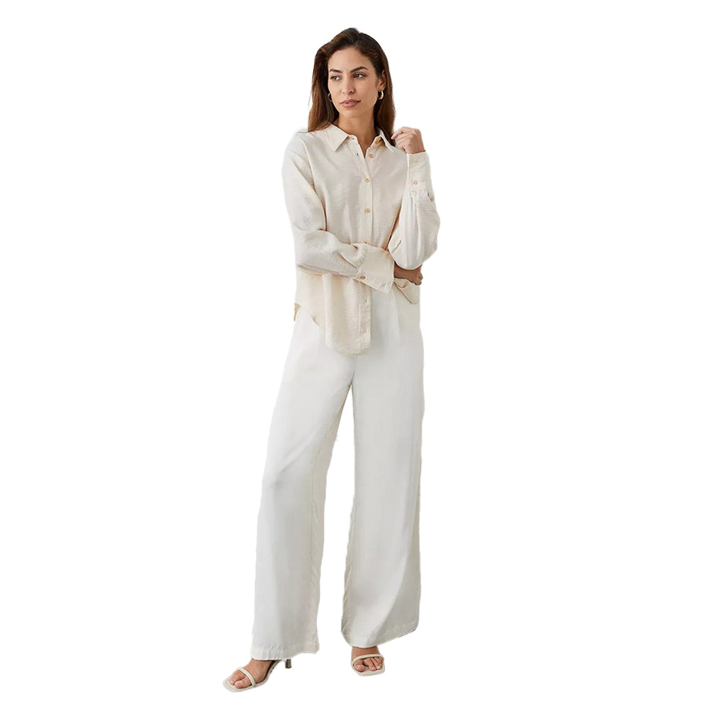 Beige - Pack Shot - Principles Womens-Ladies Hammered Satin Drop Shoulder Shirt