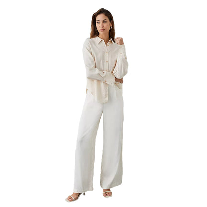 Beige - Pack Shot - Principles Womens-Ladies Hammered Satin Drop Shoulder Shirt