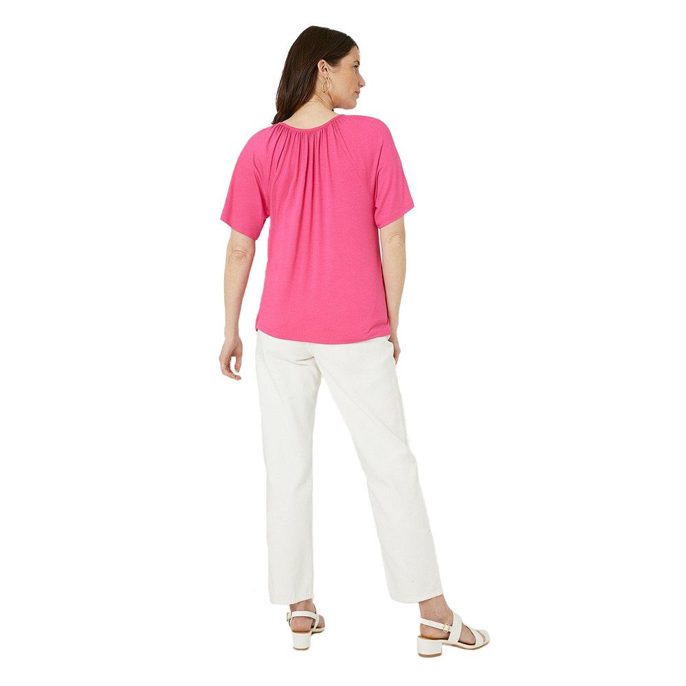Pink - Back - Maine Womens-Ladies Tie Neck Angel Sleeve Top