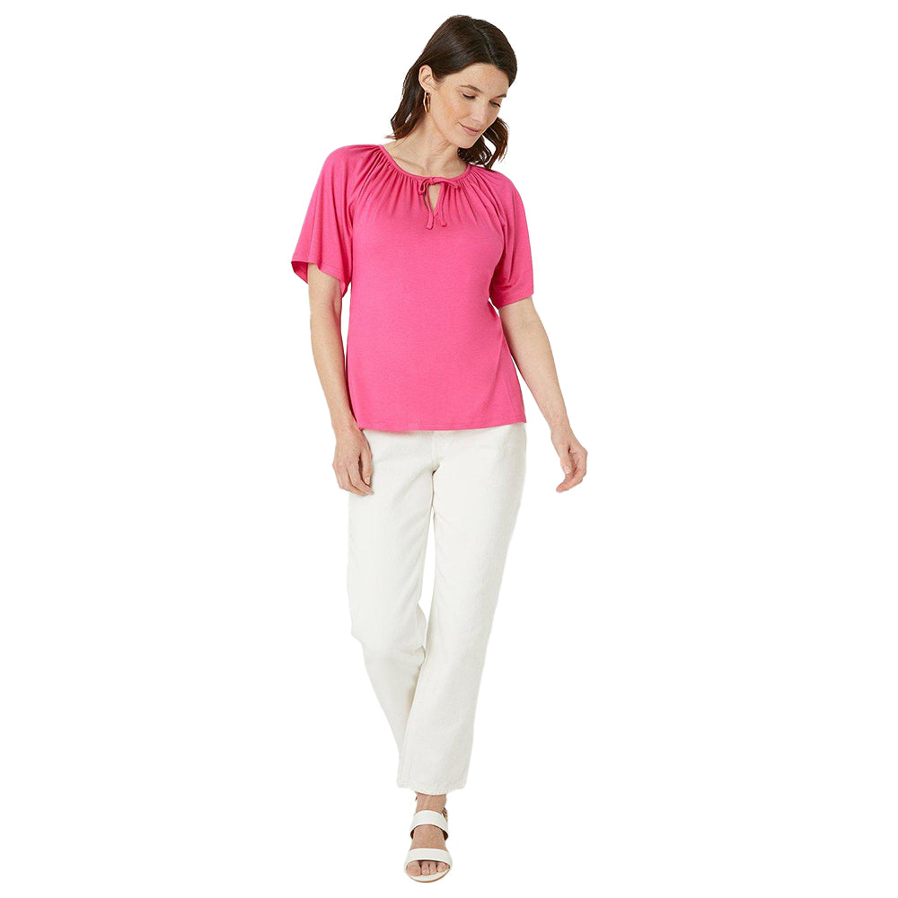 Pink - Lifestyle - Maine Womens-Ladies Tie Neck Angel Sleeve Top