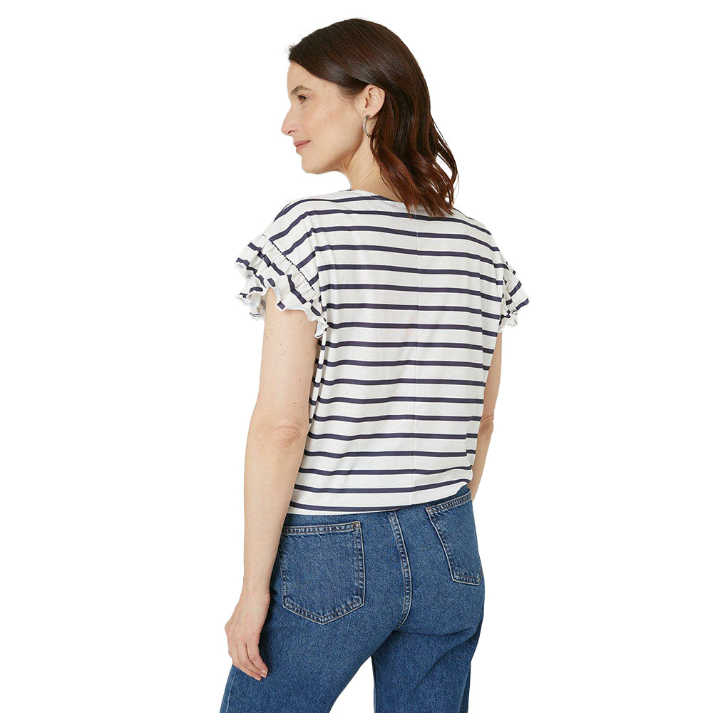 White-Black - Back - Maine Womens-Ladies Stripe Tied Hem Short-Sleeved Top