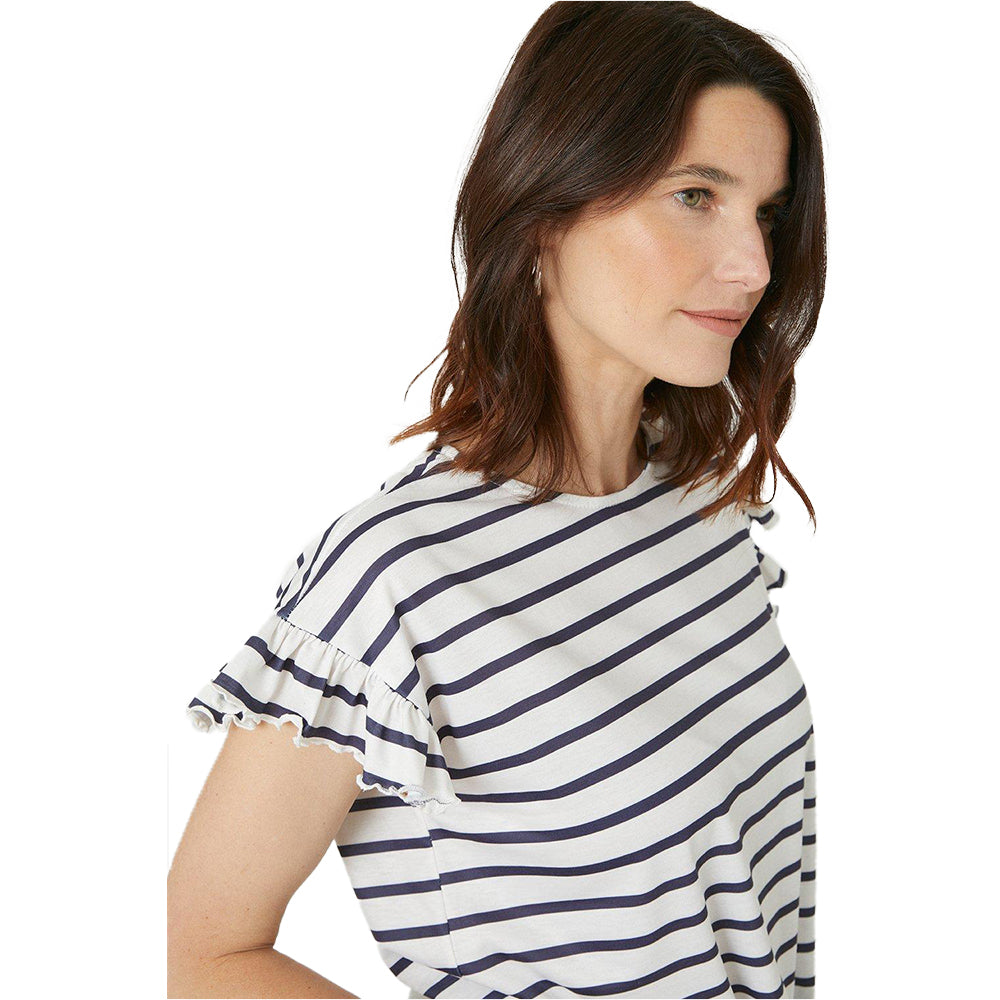 White-Black - Side - Maine Womens-Ladies Stripe Tied Hem Short-Sleeved Top