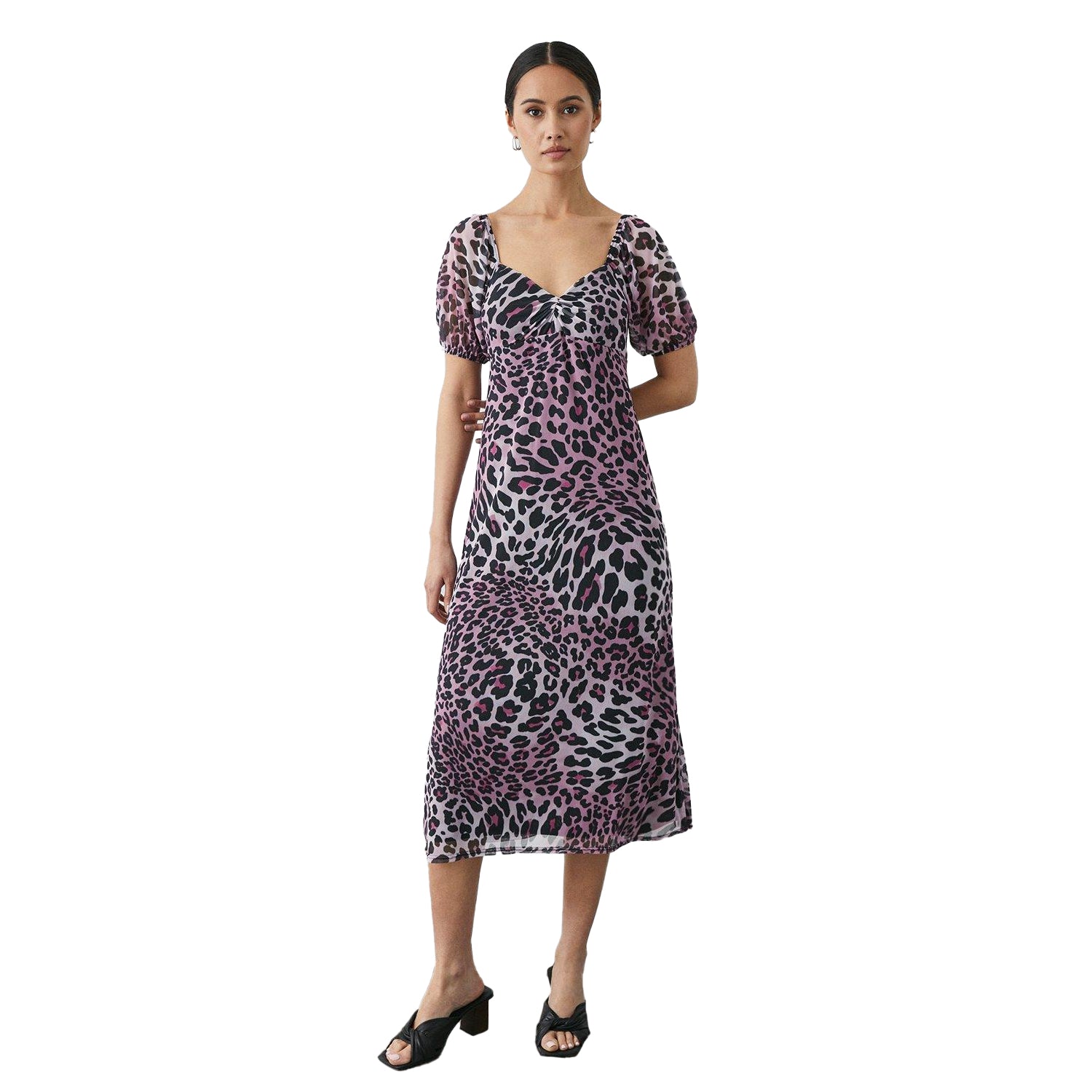 Pink - Lifestyle - Principles Womens-Ladies Leopard Print Mesh Sweetheart Midi Dress