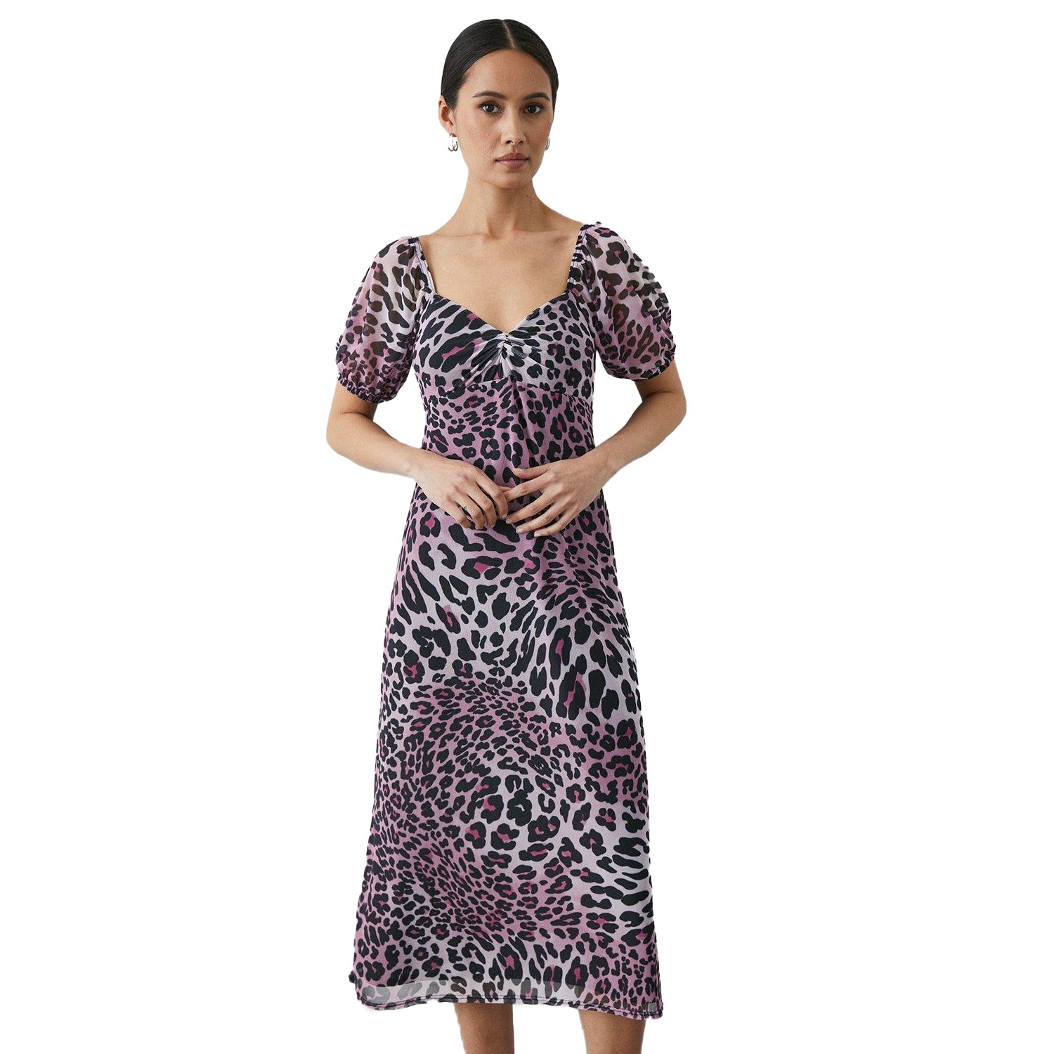 Pink - Front - Principles Womens-Ladies Leopard Print Mesh Sweetheart Midi Dress