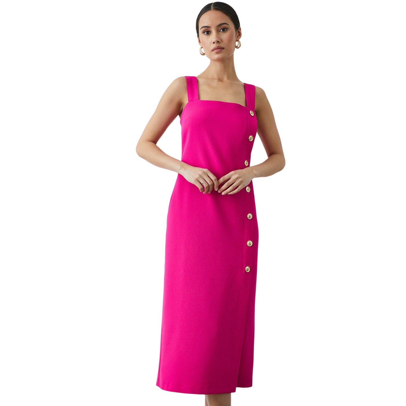 Pink - Front - Principles Womens-Ladies Crepe Button Detail Pencil Dress