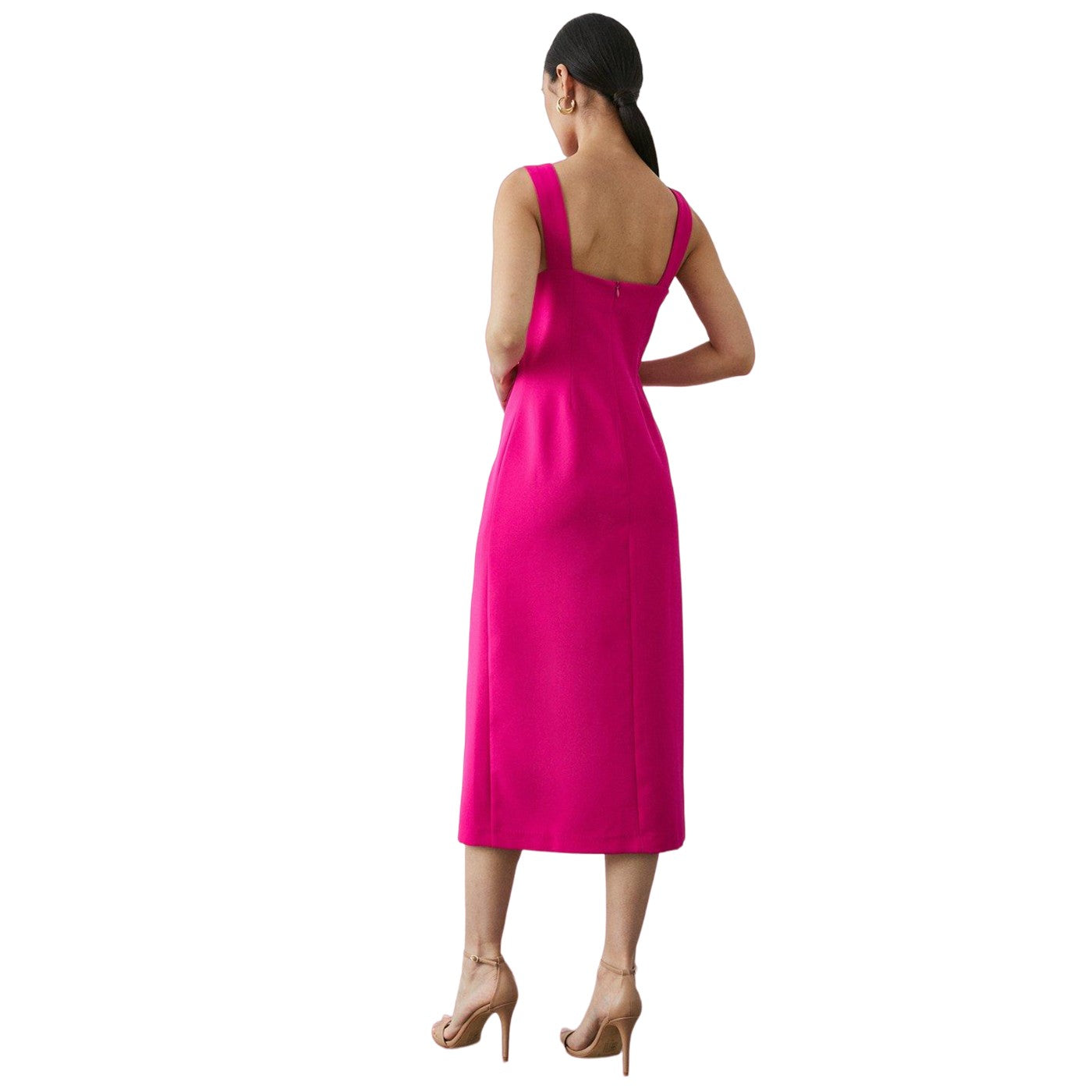 Pink - Back - Principles Womens-Ladies Crepe Button Detail Pencil Dress