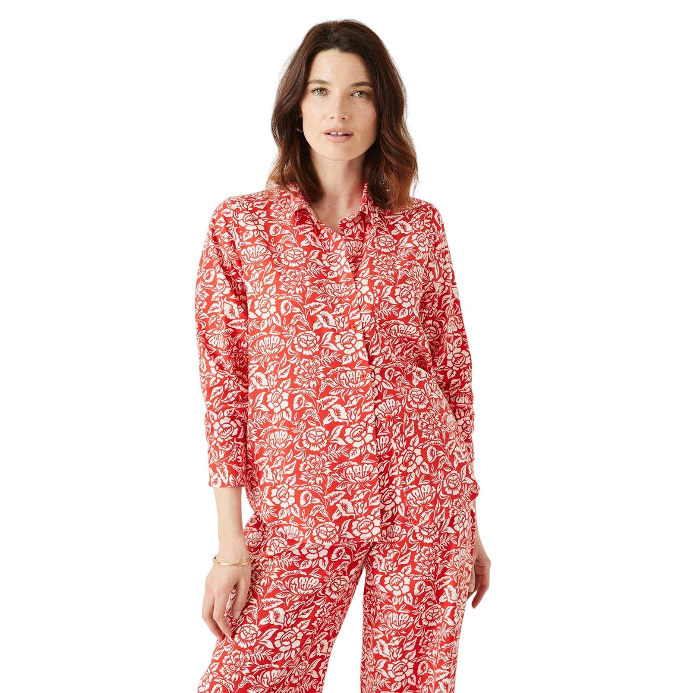 Red - Front - Maine Womens-Ladies Floral All-Over Print Shirt