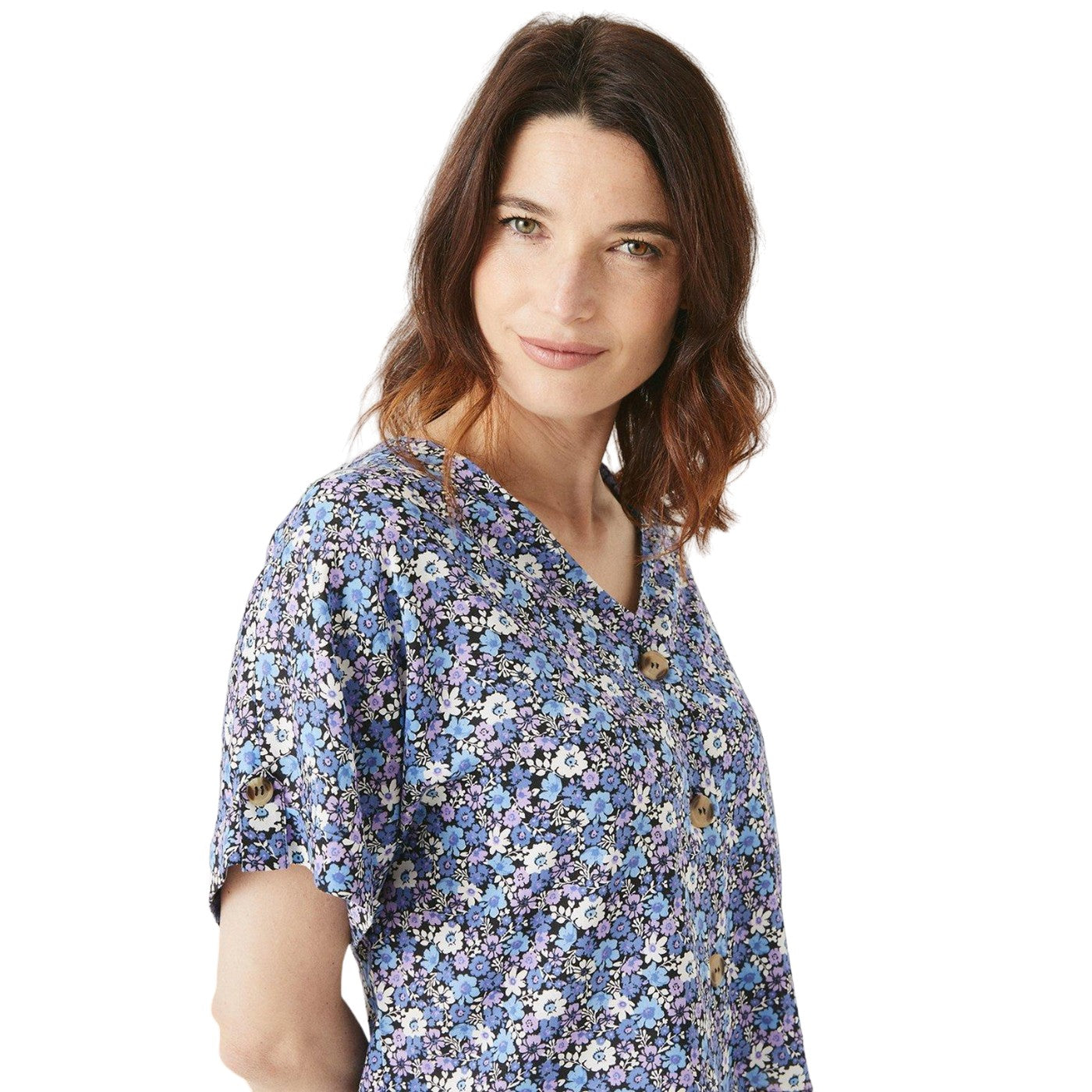 Pink - Side - Maine Womens-Ladies Floral Button Through Blouse