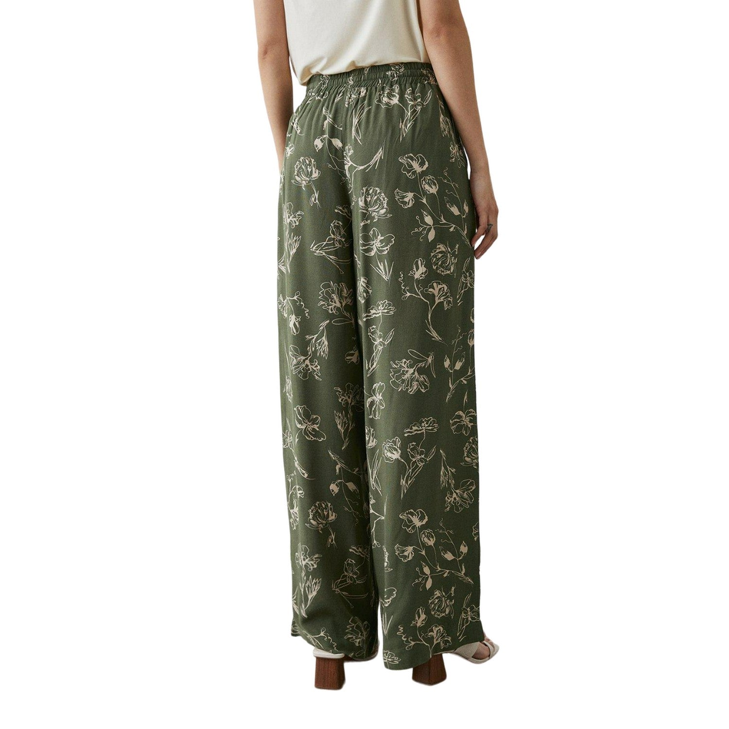 Khaki Green - Back - Principles Womens-Ladies Floral Wide Leg Trousers