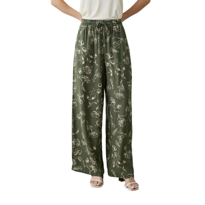 Khaki Green - Front - Principles Womens-Ladies Floral Wide Leg Trousers