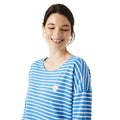 Blue - Side - Maine Womens-Ladies Stripe 3-4 Sleeve Top