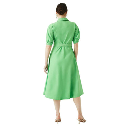 Green - Back - Maine Womens-Ladies Poplin Midi Shirt Dress