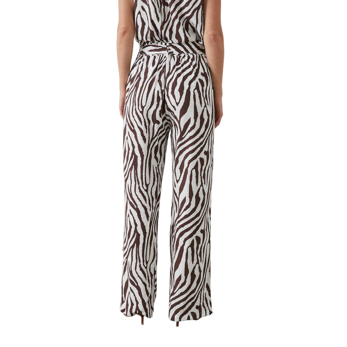 Brown - Back - Principles Womens-Ladies Zebra Print Belt Wide Leg Trousers