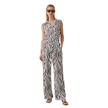 Brown - Lifestyle - Principles Womens-Ladies Zebra Print Belt Wide Leg Trousers