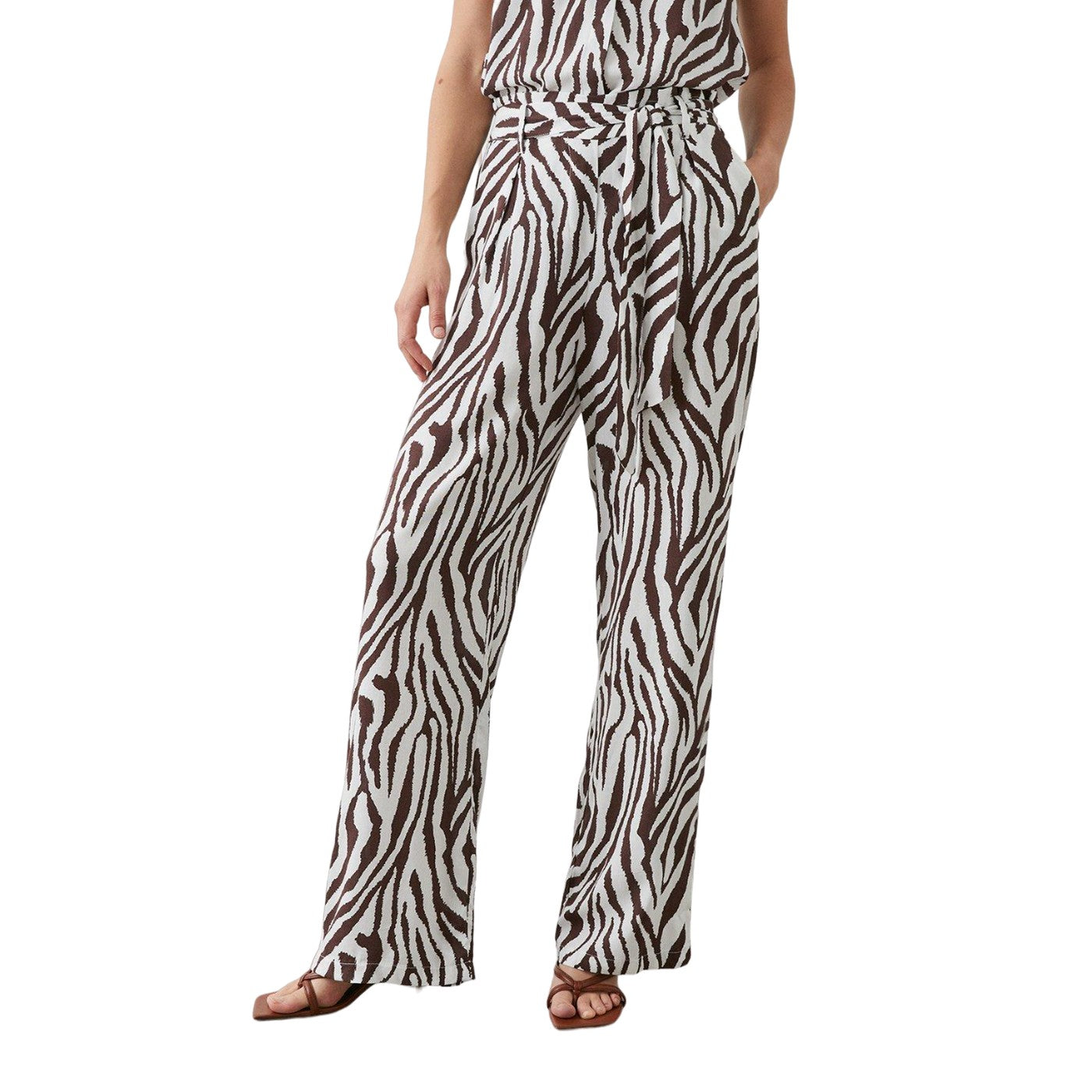 Brown - Front - Principles Womens-Ladies Zebra Print Belt Wide Leg Trousers