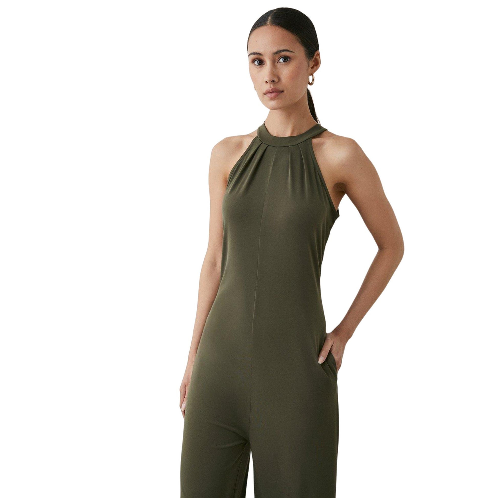 Khaki - Side - Principles Womens-Ladies Twist Neck Jumpsuit