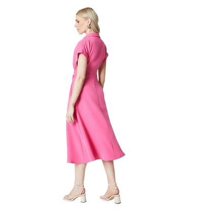 Pink - Back - Principles Womens-Ladies Front Tie Midi Dress