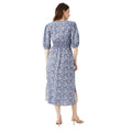 Blue - Back - Maine Womens-Ladies Floral Shirred Waist Midi Dress
