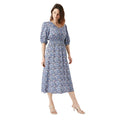 Blue - Front - Maine Womens-Ladies Floral Shirred Waist Midi Dress