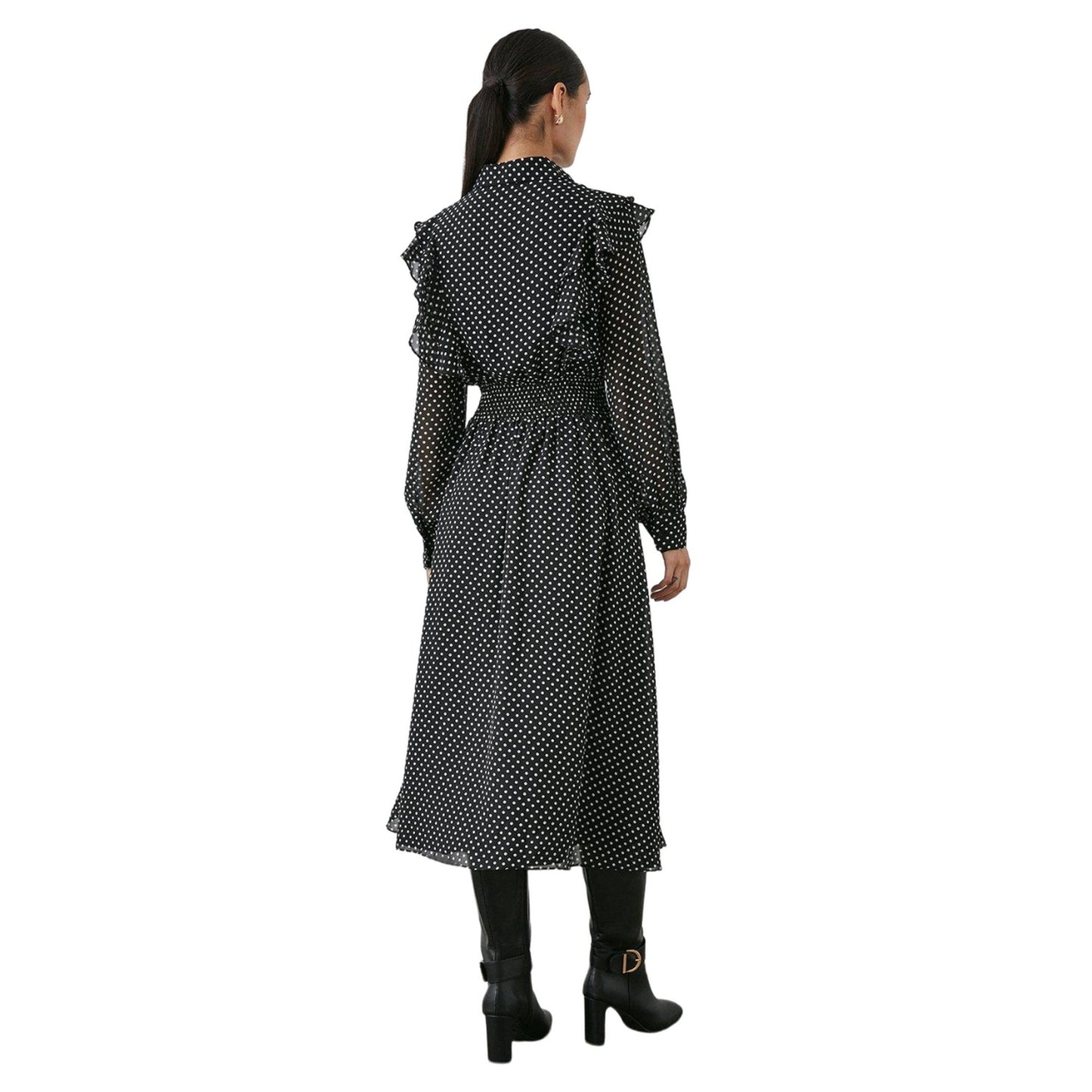 Black - Back - Principles Womens-Ladies Spotted Button Front Shirt Dress
