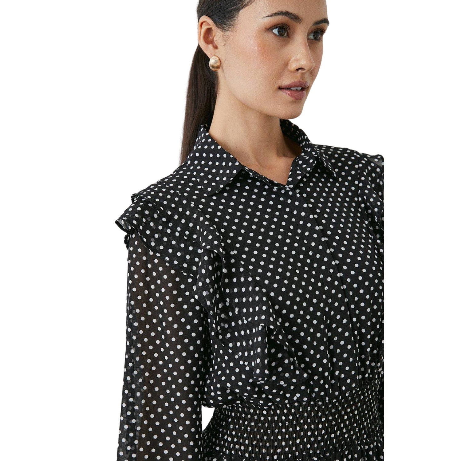 Black - Side - Principles Womens-Ladies Spotted Button Front Shirt Dress