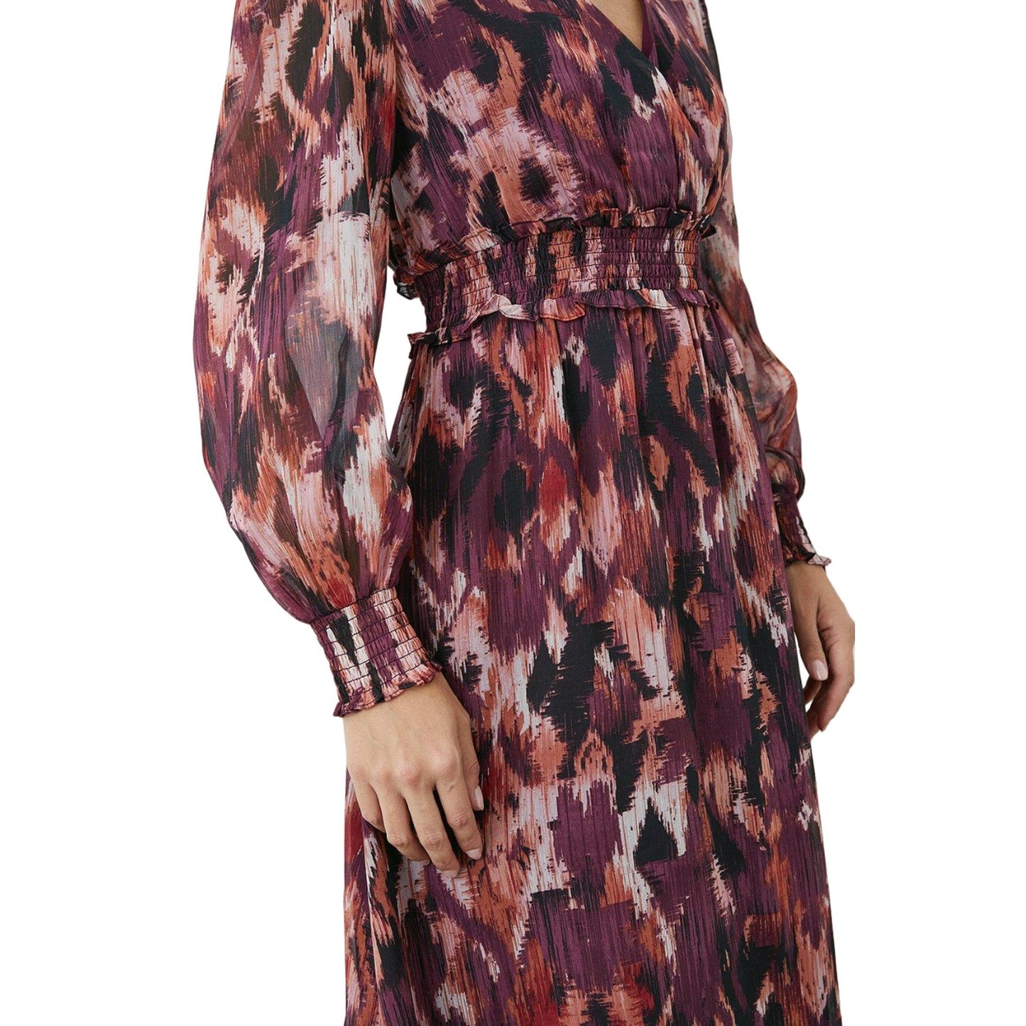 Brown - Side - Principles Womens-Ladies Abstract Shirred Waist Midi Dress