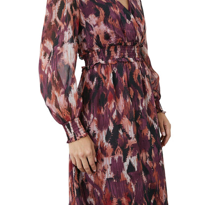 Brown - Side - Principles Womens-Ladies Abstract Shirred Waist Midi Dress
