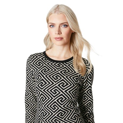Black-White - Side - Principles Womens-Ladies Geometric Crew Neck Bodycon Dress
