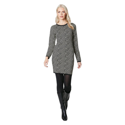 Black-White - Lifestyle - Principles Womens-Ladies Geometric Crew Neck Bodycon Dress