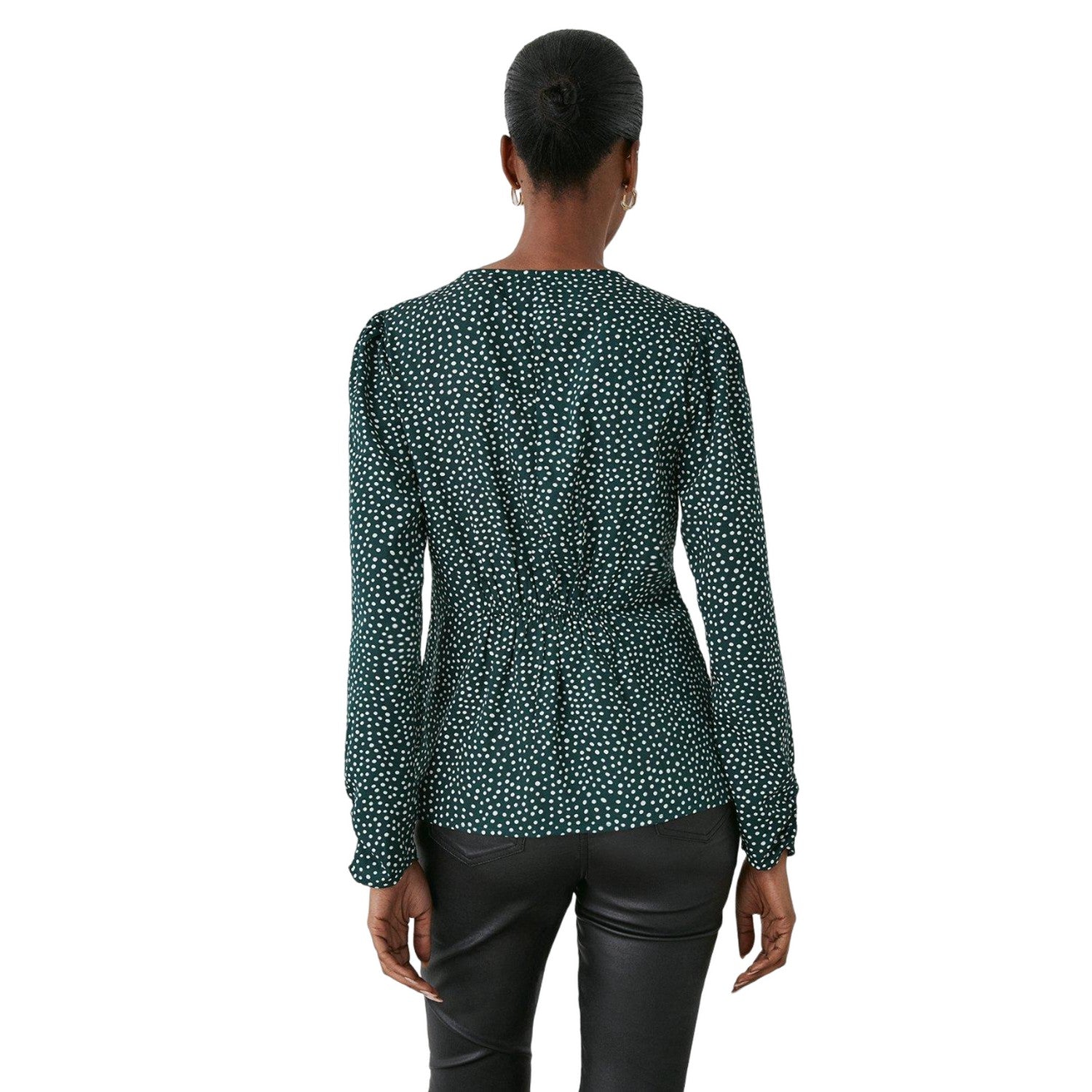Green - Back - Principles Womens-Ladies Spotted Ruched Front Top