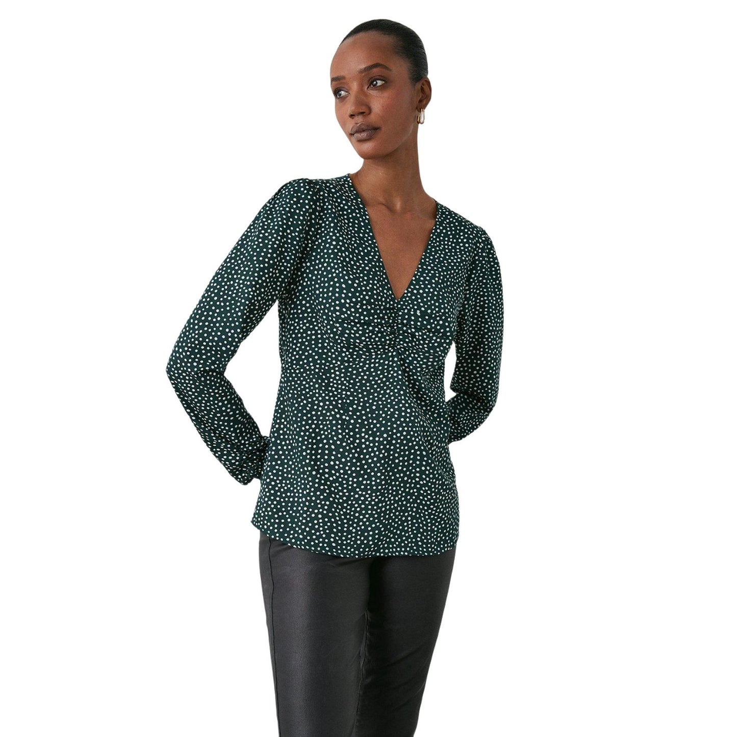 Green - Front - Principles Womens-Ladies Spotted Ruched Front Top