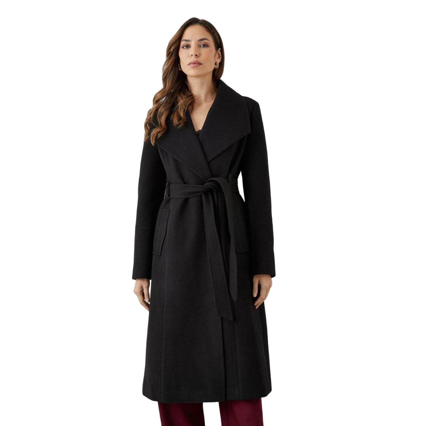 Black - Front - Principles Womens-Ladies Belted Wrap Longline Coat