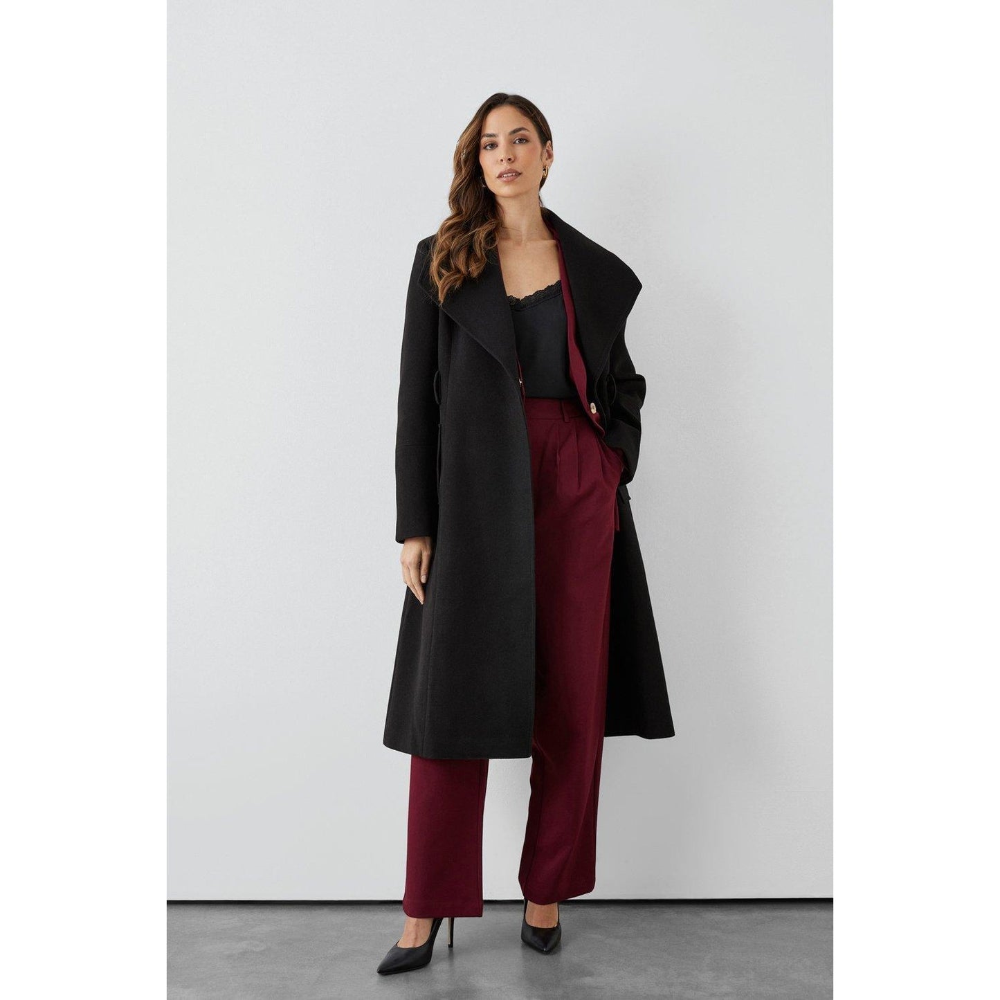 Black - Front - Principles Womens-Ladies Belted Wrap Longline Coat