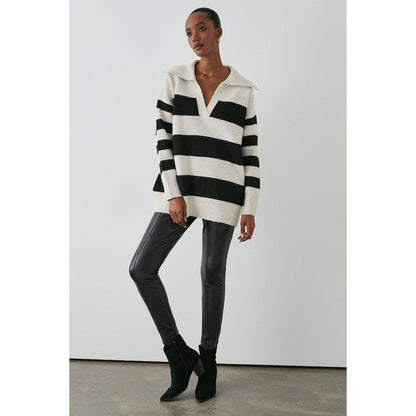 Stone-Black - Front - Principles Womens-Ladies Striped Notch Neck Jumper