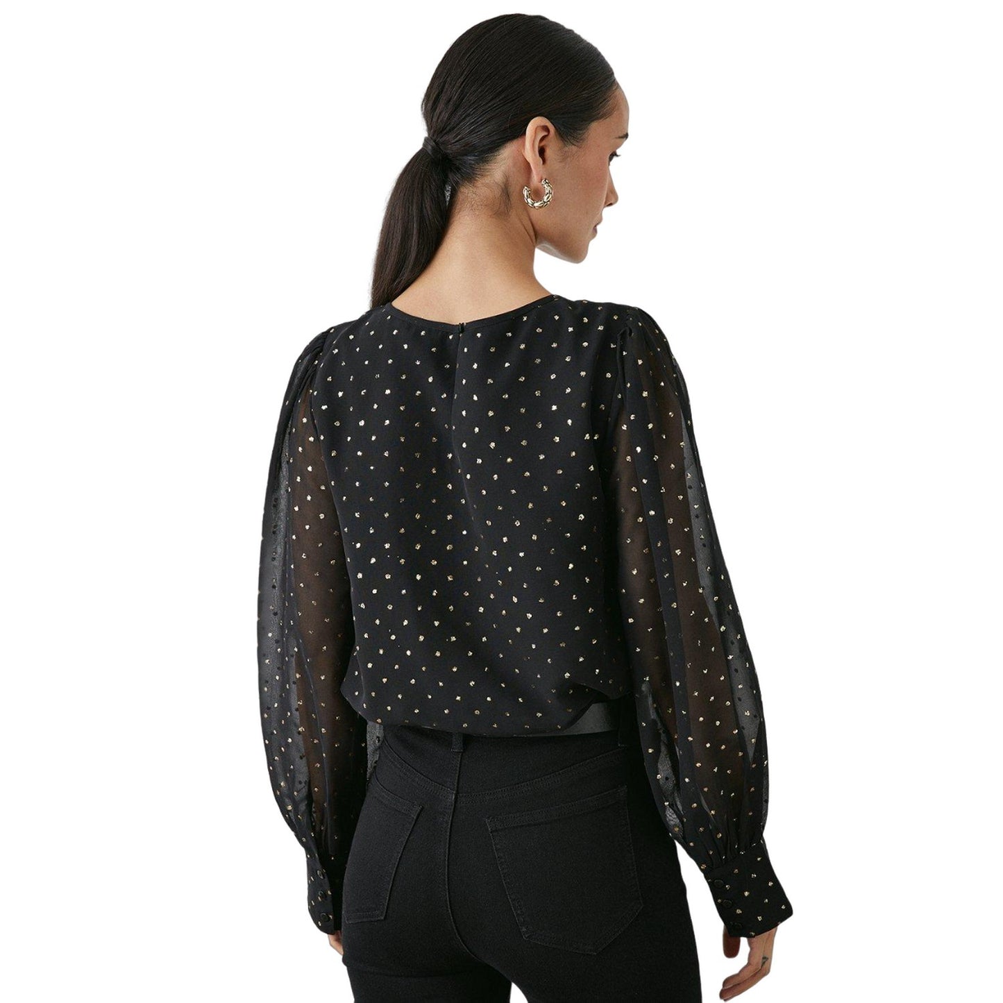 Black - Back - Principles Womens-Ladies Spotted Chiffon Metallic Blouse
