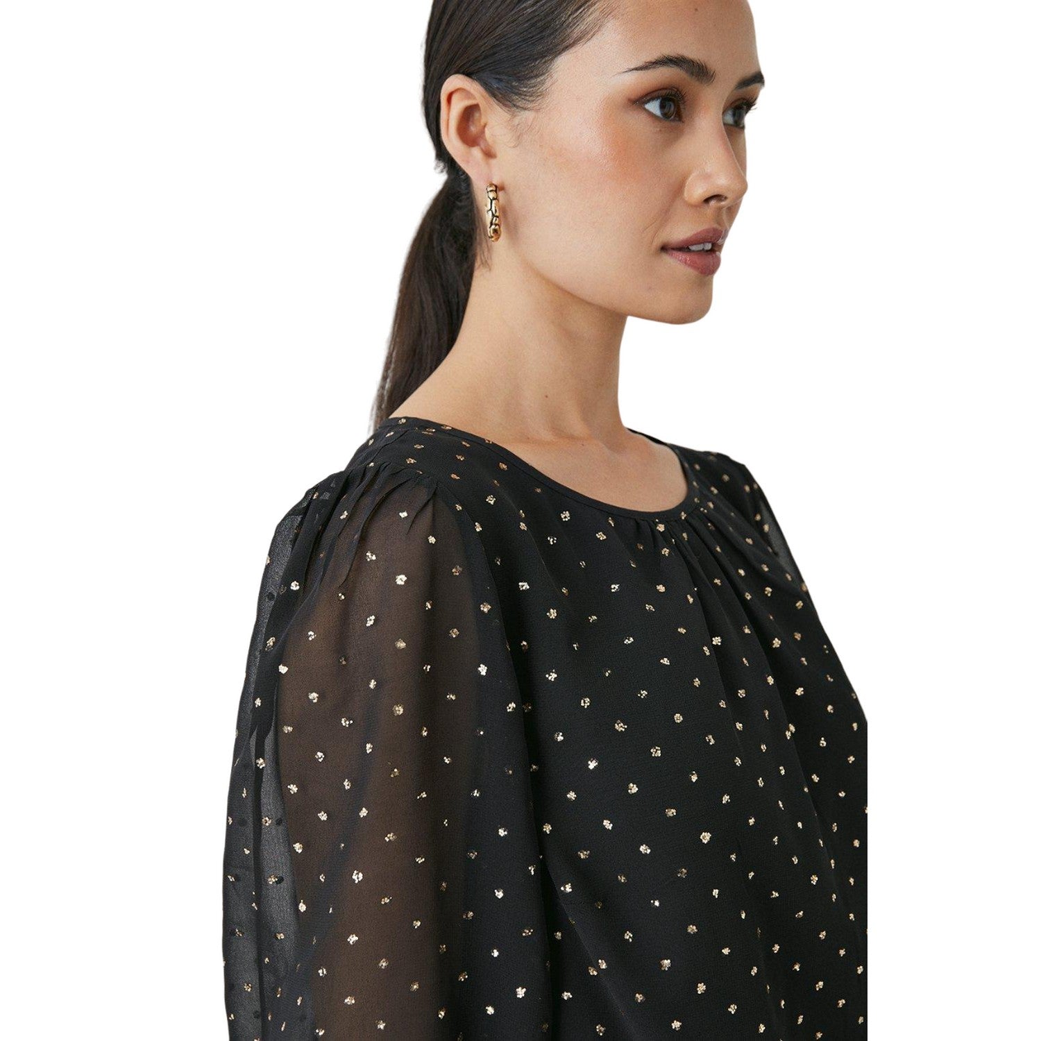 Black - Side - Principles Womens-Ladies Spotted Chiffon Metallic Blouse
