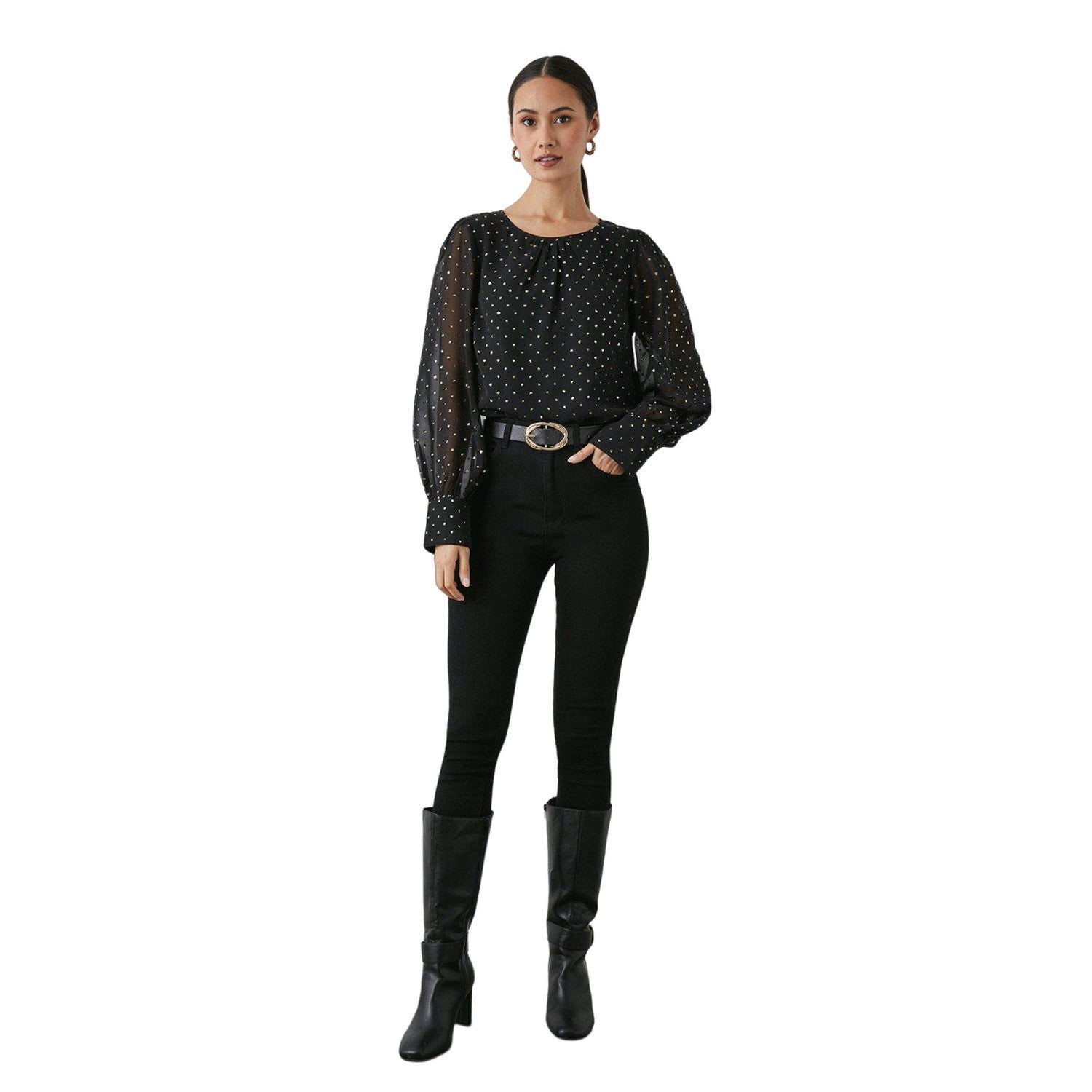 Black - Lifestyle - Principles Womens-Ladies Spotted Chiffon Metallic Blouse