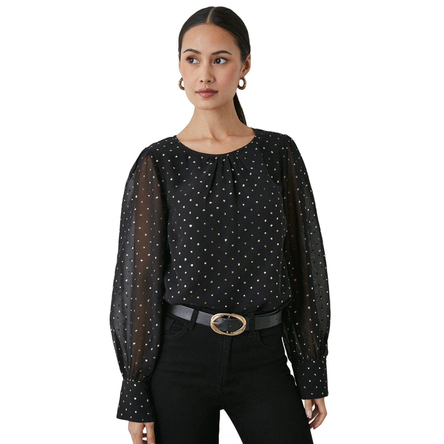 Black - Front - Principles Womens-Ladies Spotted Chiffon Metallic Blouse