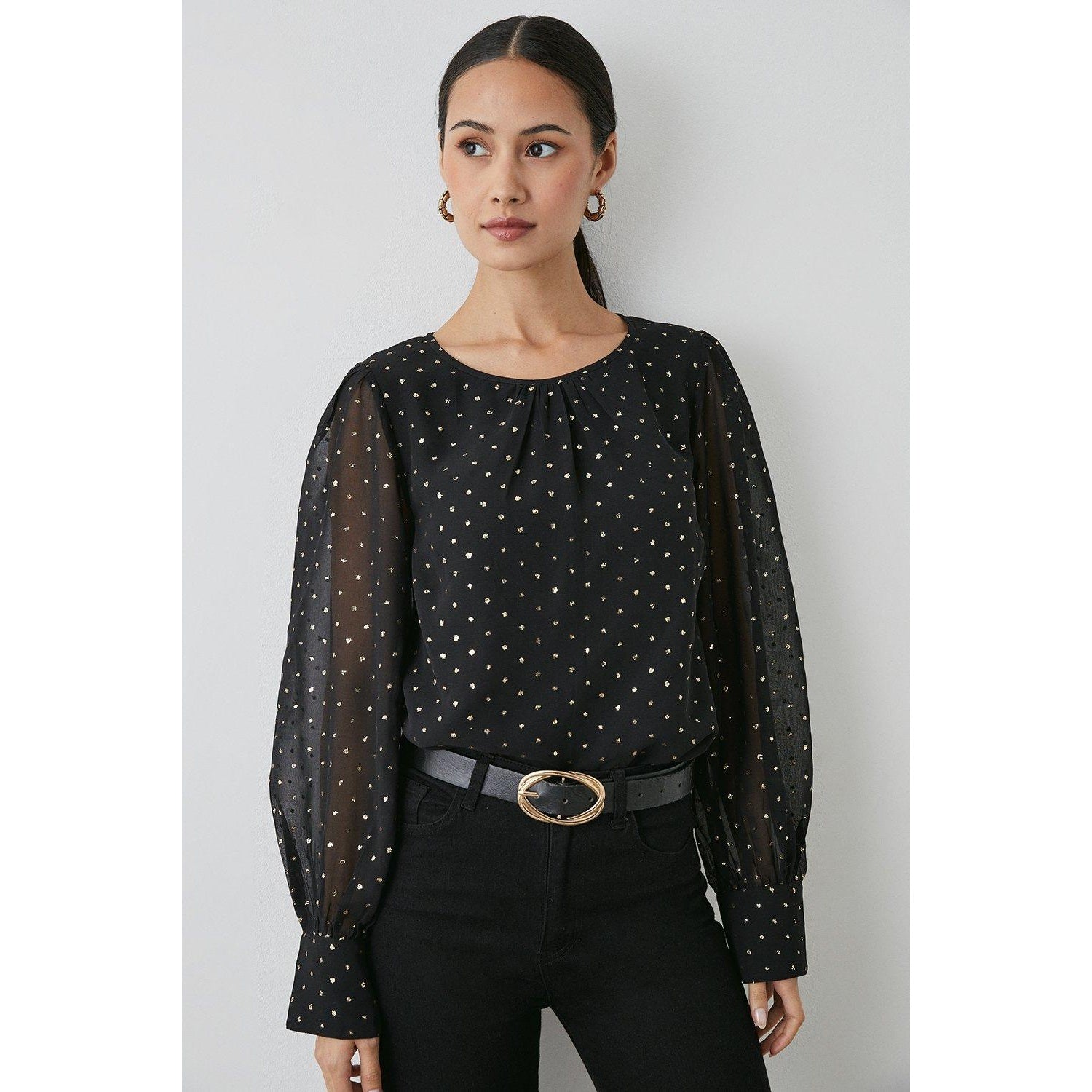 Black - Front - Principles Womens-Ladies Spotted Chiffon Metallic Blouse