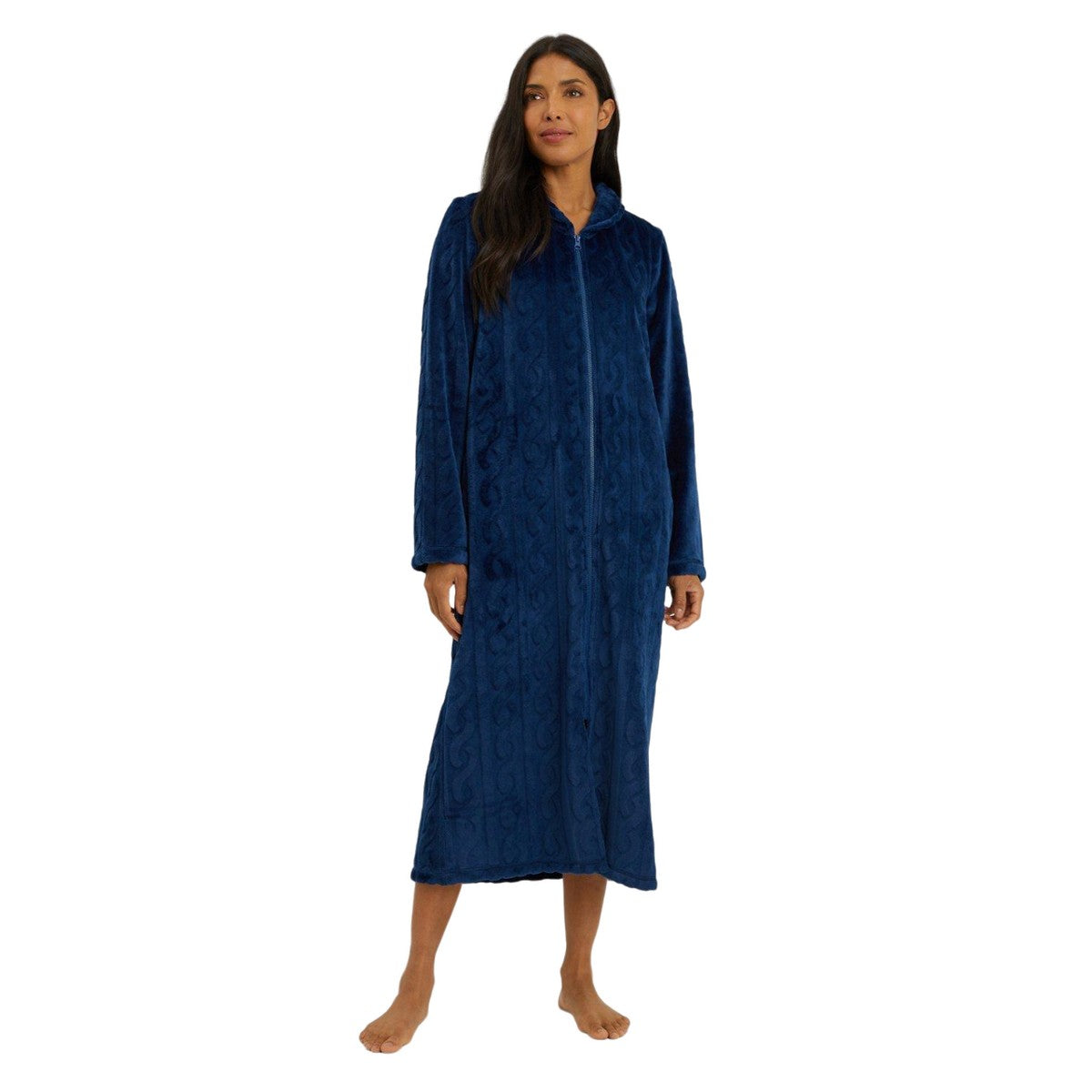 Navy - Front - Debenhams Womens-Ladies Burnout Cable Knit Robe