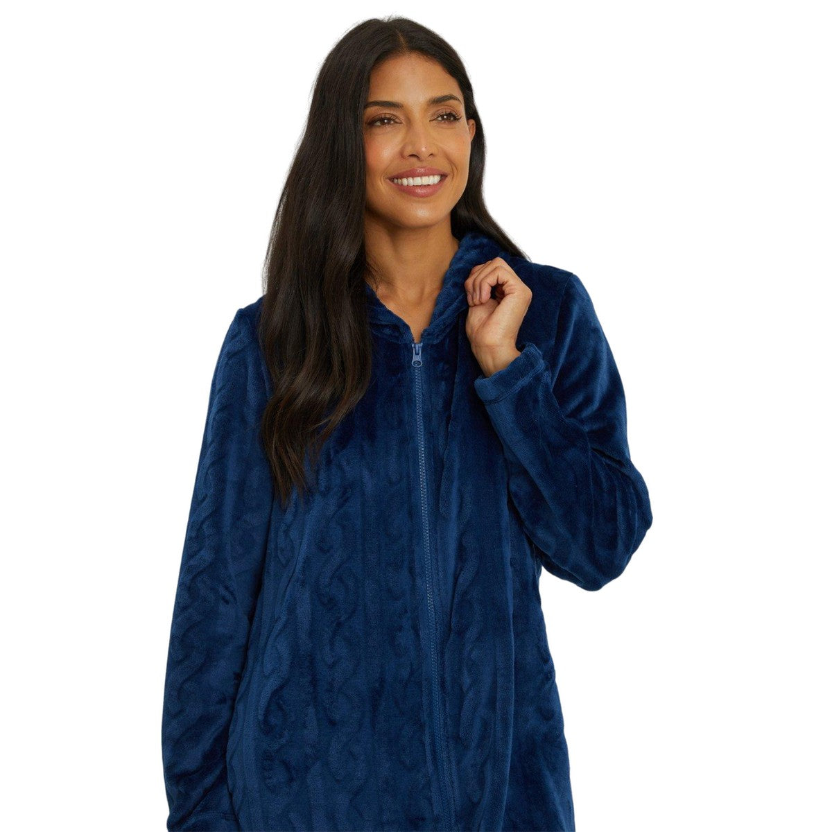 Navy - Side - Debenhams Womens-Ladies Burnout Cable Knit Robe