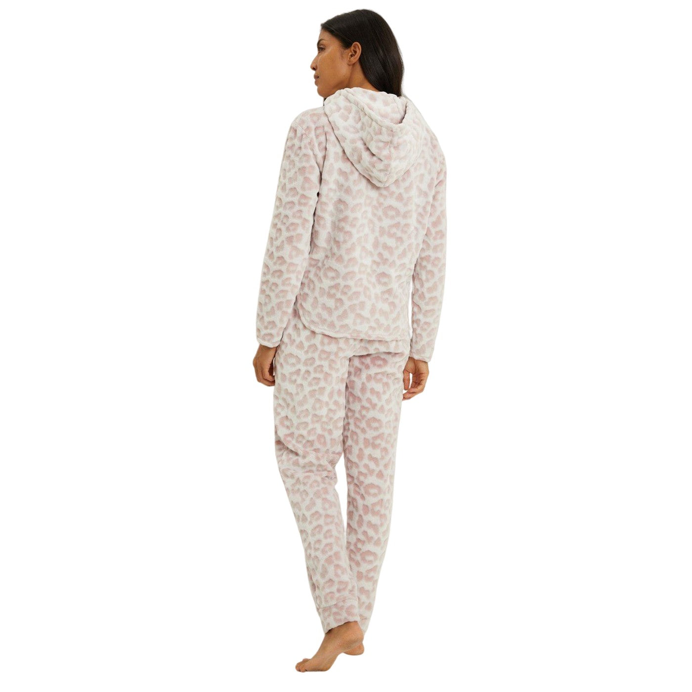 Dusky Pink - Back - Debenhams Womens-Ladies Animal Print Fleece Embossed Long Pyjama Set