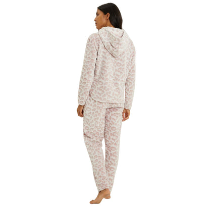 Dusky Pink - Back - Debenhams Womens-Ladies Animal Print Fleece Embossed Long Pyjama Set
