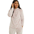 Dusky Pink - Side - Debenhams Womens-Ladies Animal Print Fleece Embossed Long Pyjama Set