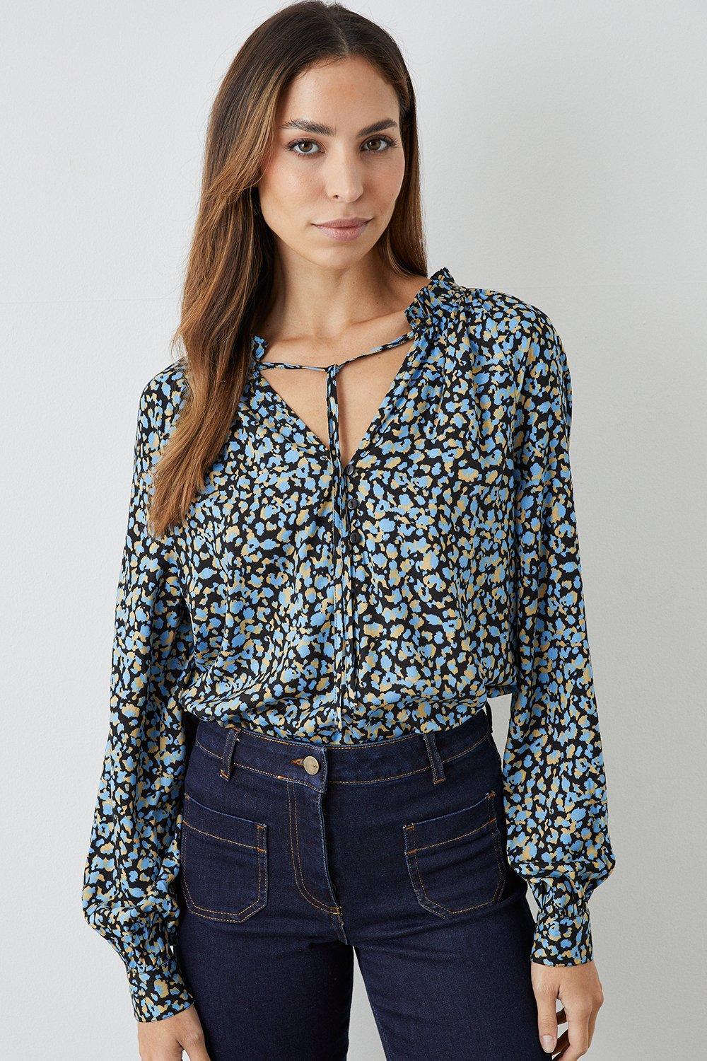 Blue - Front - Principles Womens-Ladies Spotted Button Detail Top