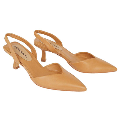 Camel - Front - Principles Womens-Ladies Donna Sling Back Kitten Heel Court Shoes