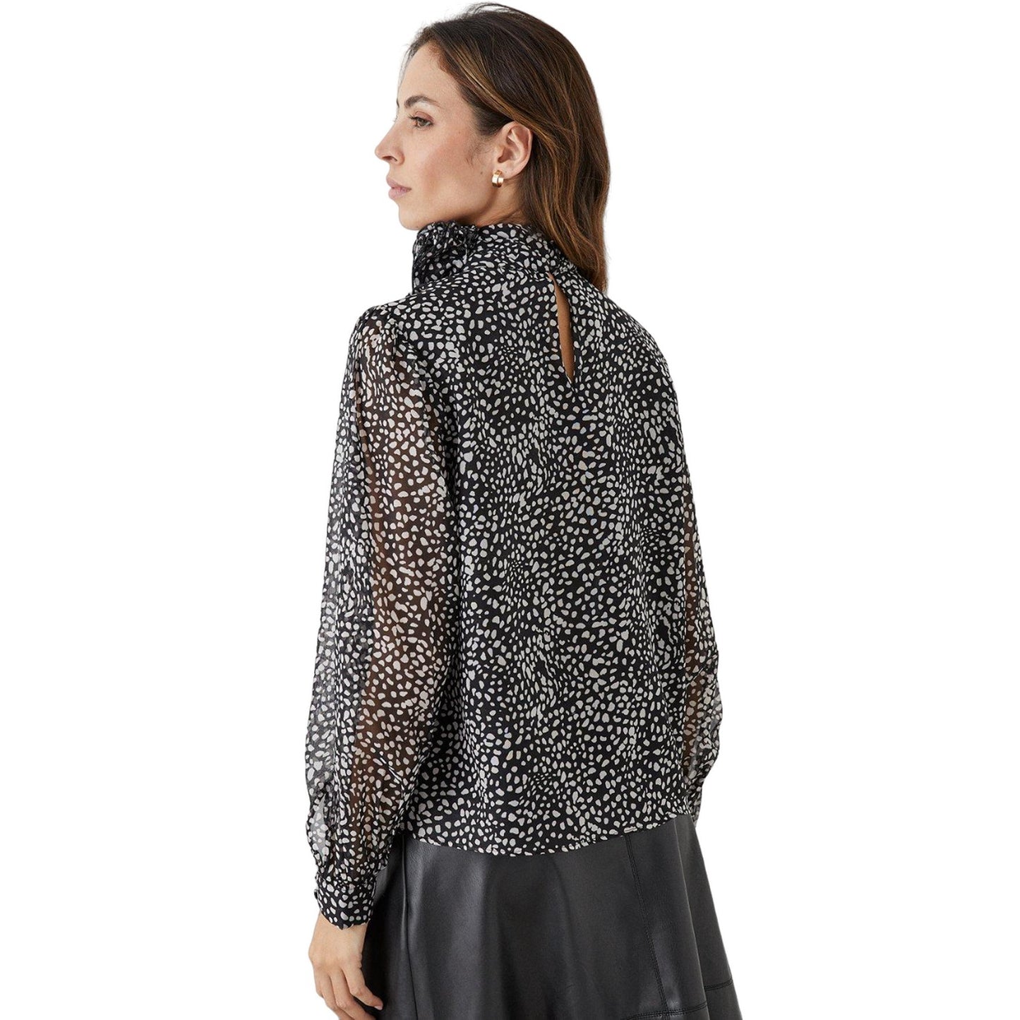 Black-White - Back - Principles Womens-Ladies Spotted Corsage Neck Top